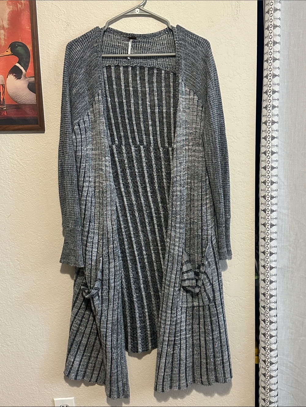 Free People Black and White Ribbed Open-Front Cardigan